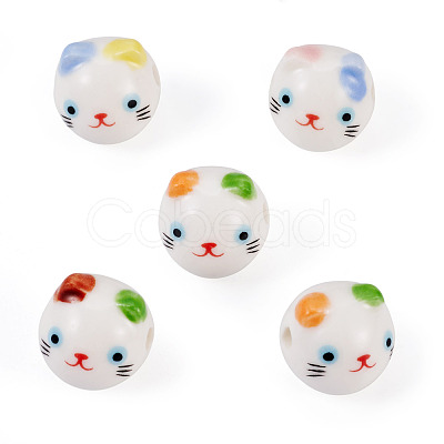 5Pcs Printed Handmade Porcelain Ceramic Beads PORC-TADJ0001-02-1