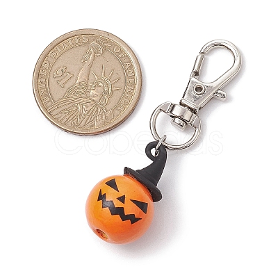 Halloween Theme Wood & Alloy Pumpkin Pendant Decoration HJEW-JM01979-1
