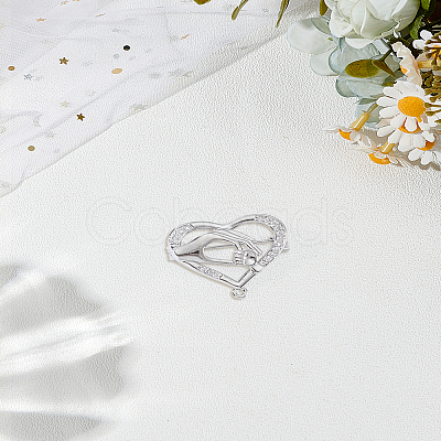 1Pc Cubic Zirconia Heart with Hand Brooch Pin JEWB-LP0005-13P-1