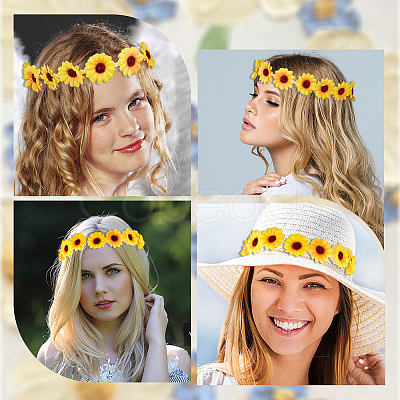 2Pcs Cloth Small Sunflowe Wreath Headband OHAR-CP0001-20A-1