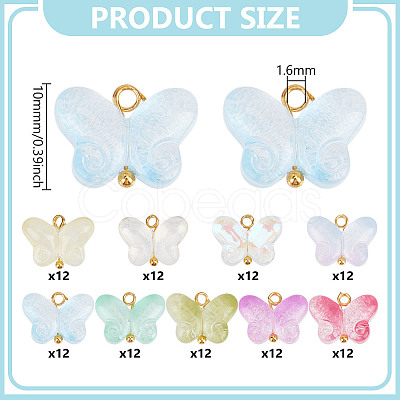108Pcs 9 Colors Transparent Glass Pendants PALLOY-GO00074-1