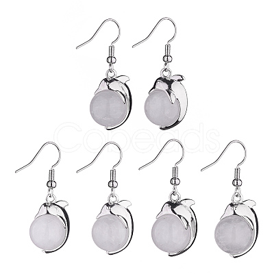 Natural & Synthetic Gemstone Dolphin Dangle Earrings with Crystal Rhinestone EJEW-A092-20P-1