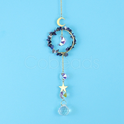 Glass & Brass Pendant Decorations HJEW-PW0002-08D-1