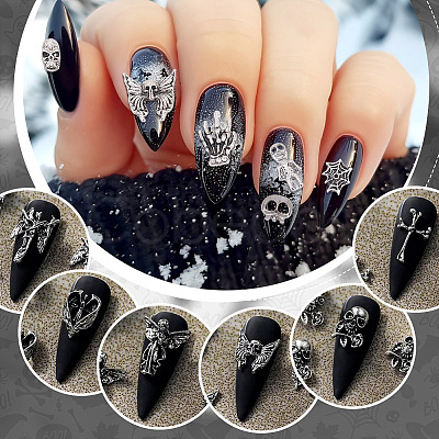 64Pcs 16 Styles Halloween Themed Alloy Cabochons DIY-GA0007-20-1
