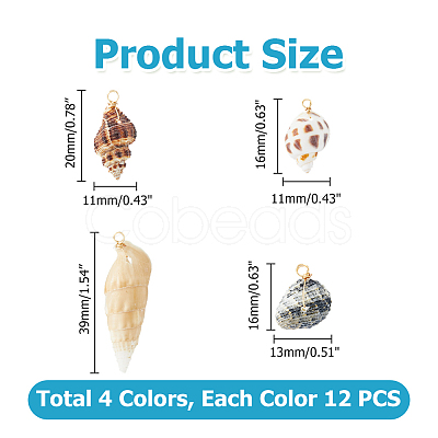 48Pcs 4 Styles Natural Mixed Shell Pendants PALLOY-HS00026-1