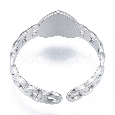 Non-Tarnish 304 Stainless Steel Heart with Chain Cuff Rings RJEW-N038-127P-1