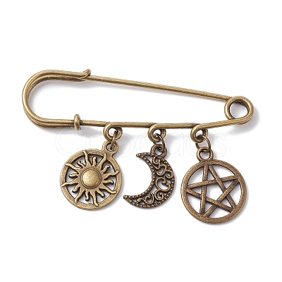 Tibetan Style Alloy Star Moon Sun Charms Kilt Pins Brooch JEWB-BR00172-1