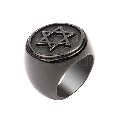 Star of David Pattern 304 Stainless Steel Finger Rings for Men FS-WGD55C6-20-1