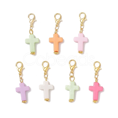 Acrylic Cross Pendant Decorations HJEW-JM03778-01-1
