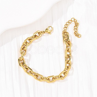 304 Stainless Steel Rectangle Link Chain Bracelets for Women BJEW-F536-17G-1