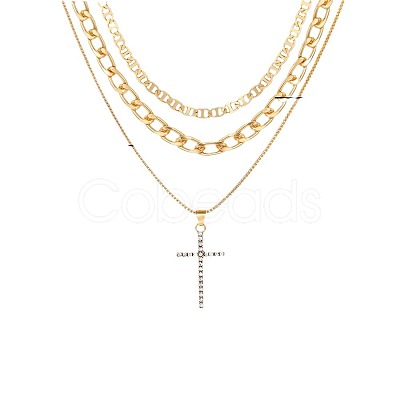 Alloy Crystal Crystal Rhinestone Cross Pendant 3-
Layer Necklaces for Women FS-WG64AC3-01-1