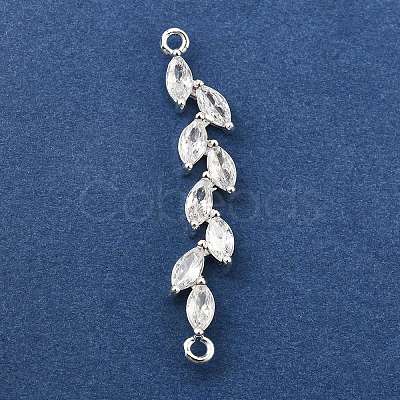 Brass Pave Clear Cubic Zirconia Leaf Links Connector Charms KK-Z156-15S-1