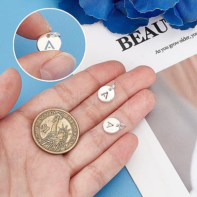 2Pcs 925 Sterling Silver Hollow Flat Round Charms with Jump Rings STER-PH0002-83A-1
