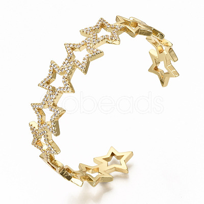 Brass Micro Pave Clear Cubic Zirconia Cuff Bangles BJEW-S142-003-NF-1