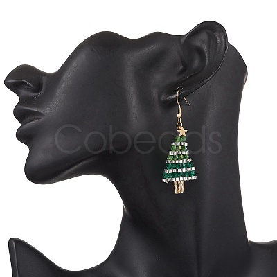 304 Stainless Steel Glass Christmas Tree Dangle Earrings EJEW-MZ00521-1