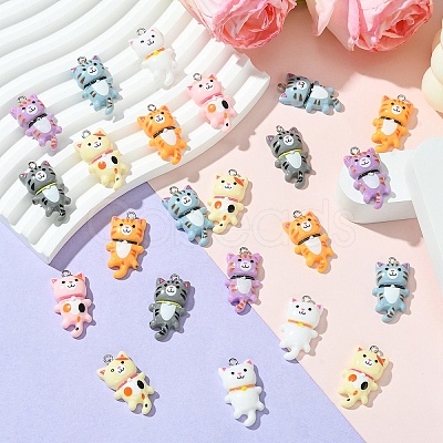 35Pcs 7 Colors Opaque Resin Kitten Pendants RESI-YW0001-73-1
