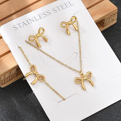 Bowknot PVD Vacuum Plating 304 Stainless Steel 
Stud Earrings & Necklaces & Bracelets Sets SJEW-Q001-02G-1