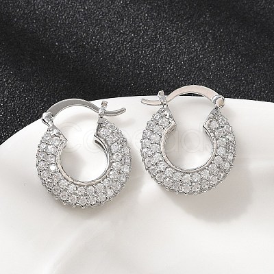 Brass Micro Pave Clear Cubic Zirconia Flat Round Hoop Earrings EJEW-K318-04B-P-1