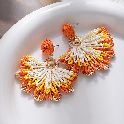 Bohemian Raffia Dangle Stud Earrings WG28A37-02-1