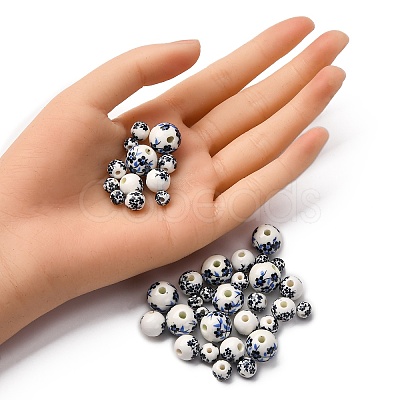 40Pcs 4 Styles Handmade Printed Porcelain Beads PORC-FP0001-06-1