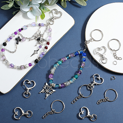 150Pcs 3 Styles Heart Shape Zinc Alloy Swivel Lobster Clasp with Iron Split Key Rings with 304 Stainless Steel Jump Rings FIND-SP0002-59P-1
