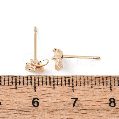 Brass Micro Pave Clear Cubic Zirconia Star Stud Earrings EJEW-L278-02G-1