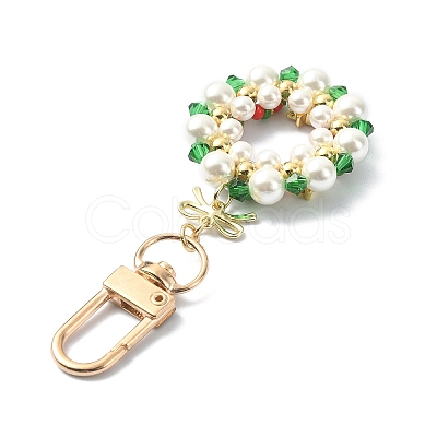 Christmas Wreath Shell Pearl Pendant Decoration HJEW-TA00024-1
