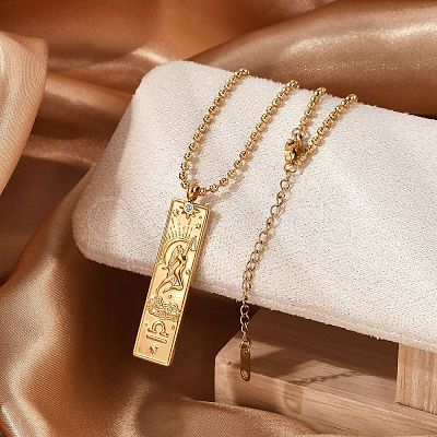304 Stainless Steel Clear Cubic Zirconia Rectangle Constellation Pendant Necklaces for Women Men NJEW-S435-01G-G-1