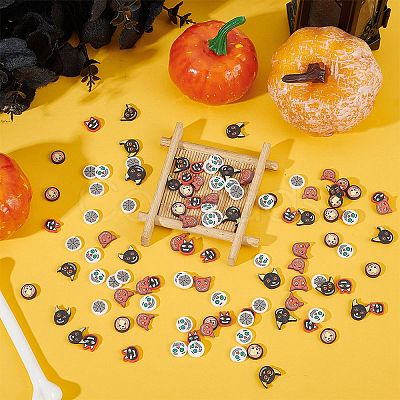240Pcs 6 Style Halloween Handmade Polymer Clay Cabochons CLAY-AR0001-35-1