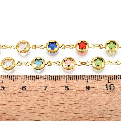 Brass Flat Round with Flower Link Chains CHC-N023-06G-1