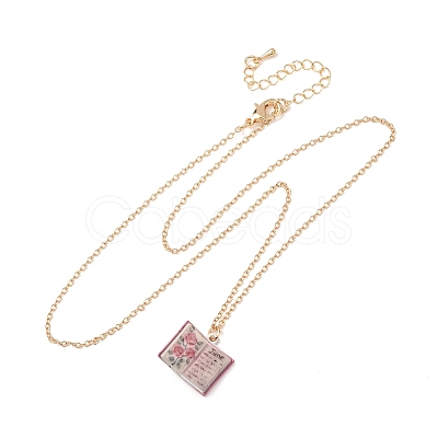 Brass Enamel Book Pendant Necklaces for Women KK-CBAF5B9-01G-06-1