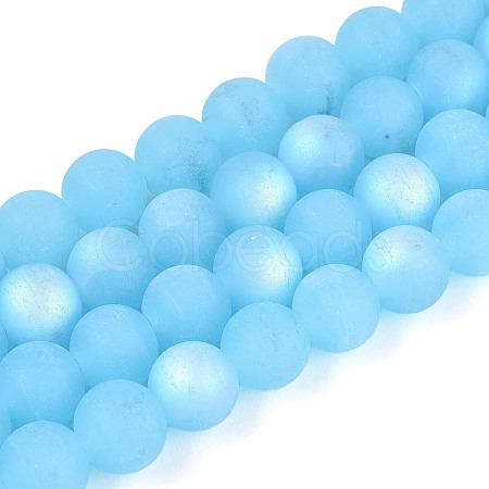 Frosted Imitation Jade Glass Beads Strands GLAA-T032-J10mm-MBB04-1