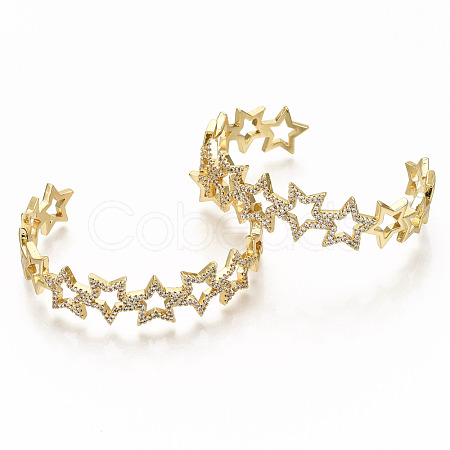Brass Micro Pave Clear Cubic Zirconia Cuff Bangles BJEW-S142-003-NF-1