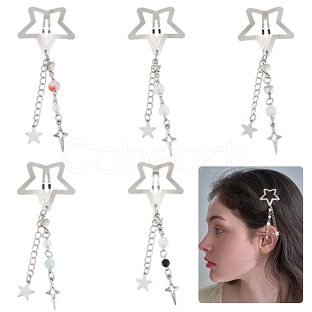 5Pcs 5 Styles Star Alloy Snap Hair Clips PHAR-GO0001-02-1