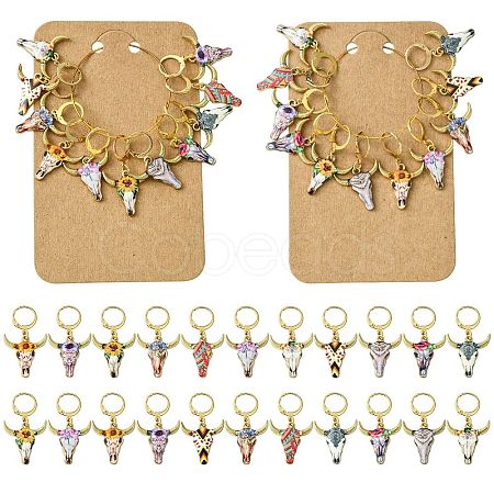 Cattle Alloy Enamel Pendant Locking Stitch Markers HJEW-CJ00032-1