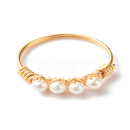 Round Shell Pearl Beads Finger Rings X1-RJEW-TA00001-1