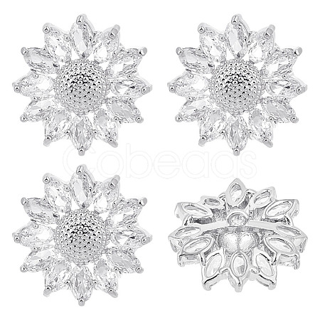 4Pcs 1-Hole Brass Pave Clear Cubic Zirconia Buttons BUTT-MA0001-15A-P-1