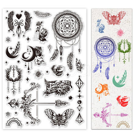 Boho Style Feather Plastic Clear Stamps DIY-WH0584-0002-1