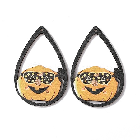 Halloween Theme Single Face Printed Aspen Wood Big Pendants WOOD-TAC0018-09E-1