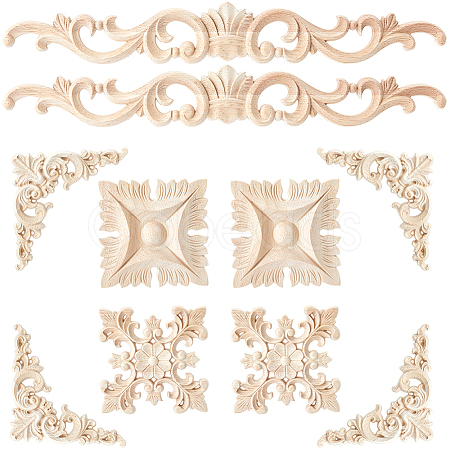 Rubber Wood Flower Carved Corner Decor AJEW-FH0009-26-1