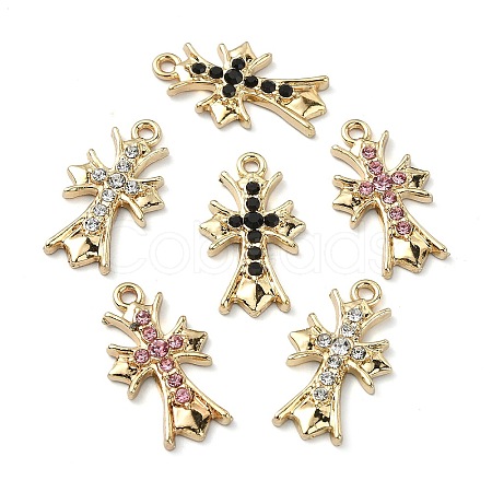 Golden Rack Plating Alloy Rhinestone Pendants PALLOY-F308-15G-1