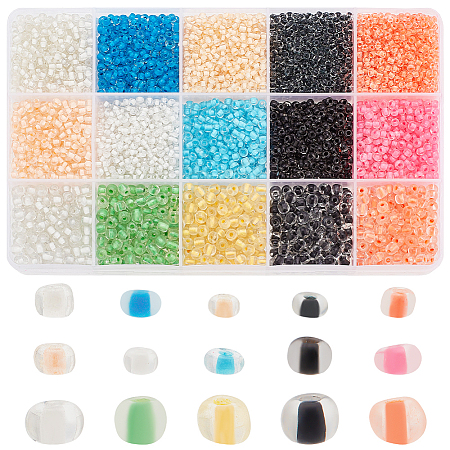 6870pcs 15 Styles Transparent Glass Seed Beads SEED-PH0001-79-1