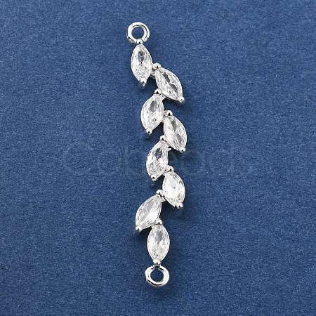Brass Pave Clear Cubic Zirconia Leaf Links Connector Charms KK-Z156-15S-1