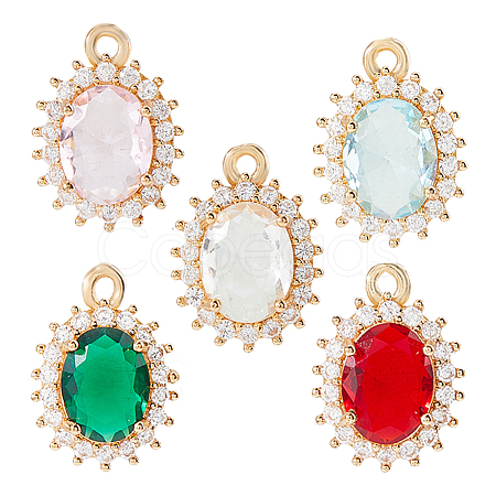10Pcs 5 Colors Brass Micro Pave Cubic Zirconia Pendants KK-HS0015-57-1