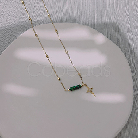Synthetic Malachite & Stainless Steel Star Pendant Ball Chain Necklaces for Women YH4149-4-1