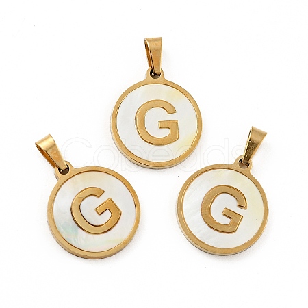PVD Vacuum Plating 304 Stainless Steel with White Shell Pendants STAS-G268-01G-G-1
