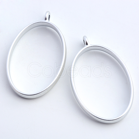Rack Plating Alloy Oval Open Back Bezel Pendants PALLOY-S047-26B-FF-1