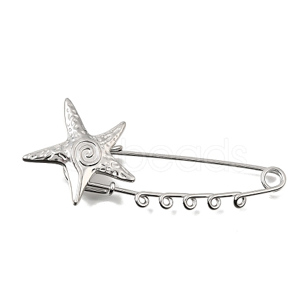 Starfish with Swirl 304 Stainless Steel Safety Pins Brooch Findings SA-CBAB767-06A-P-1