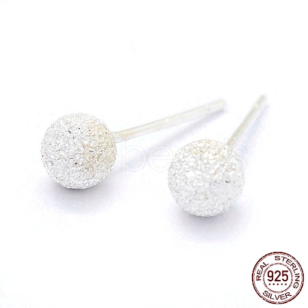 Textured 925 Sterling Silver Ball Stud Earrings EJEW-L202-004B-1