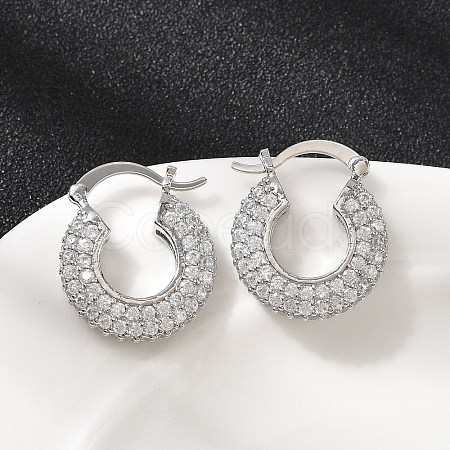 Brass Micro Pave Clear Cubic Zirconia Flat Round Hoop Earrings EJEW-K318-04B-P-1